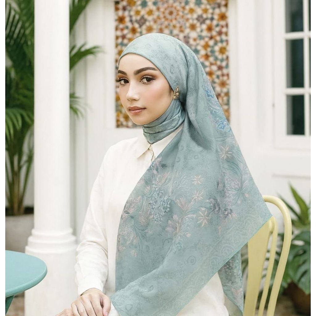 NIRMADAA SYARI BIRU WARDAH / JILBAB VOAL MOTIF / GROSIR HIJAB / HIJAB SEGI EMPAT / VOAL MOTIF / SYAR