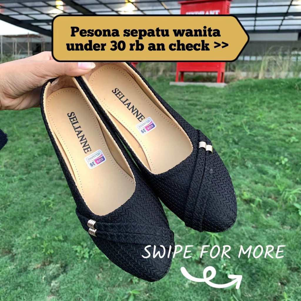 SELIANNE Sepatu hitam wanita sepatu kekinian flat shoes