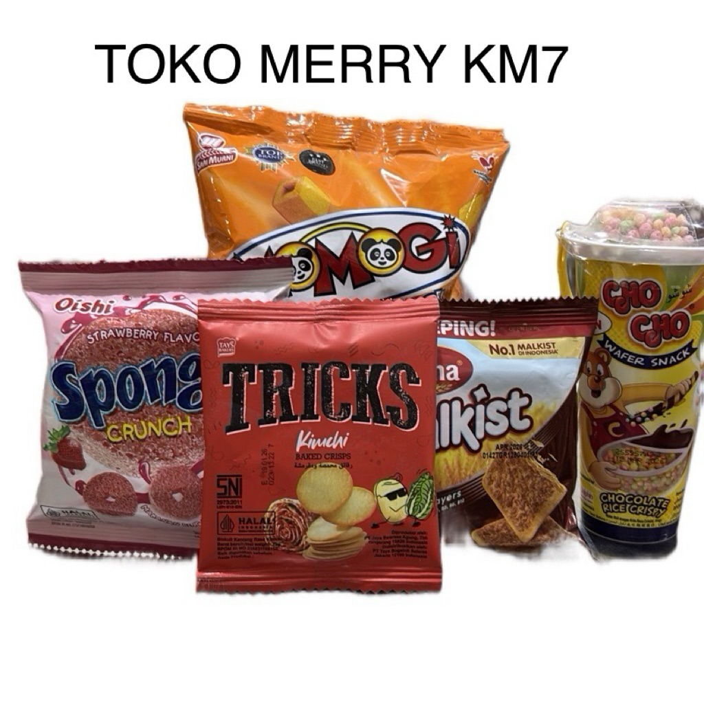 

PAKET CEMILAN 2 (MOMOGI , SPONGE, TRICKS, ROMA MALKIST ABON, CHO CHO CHOCOLATE RICE CRISPY)
