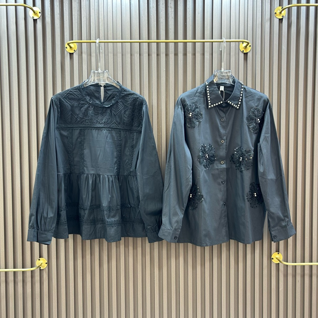 Atasan Kemeja Blus Wanita Hitam Polos Motif Bunga Oversize BKK GZ