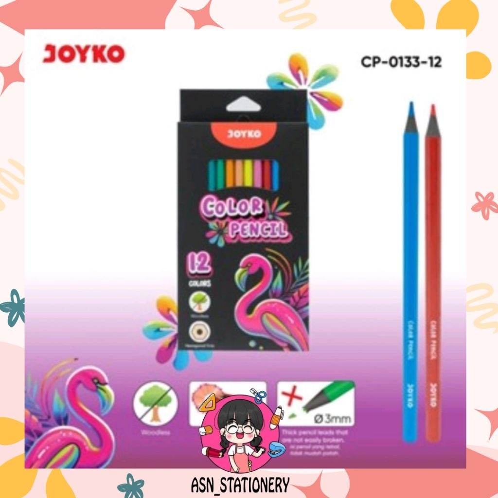 

Pensil Warna Panjang JOYKO CP-0133 isi 12 Colors Color Pencil Full Black Wood