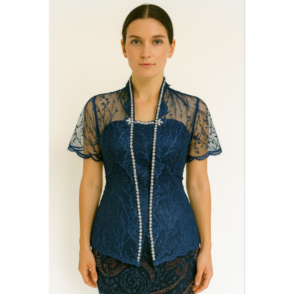 Kebaya Modern Kutubaru Biru Navy Lengan Pendek 297