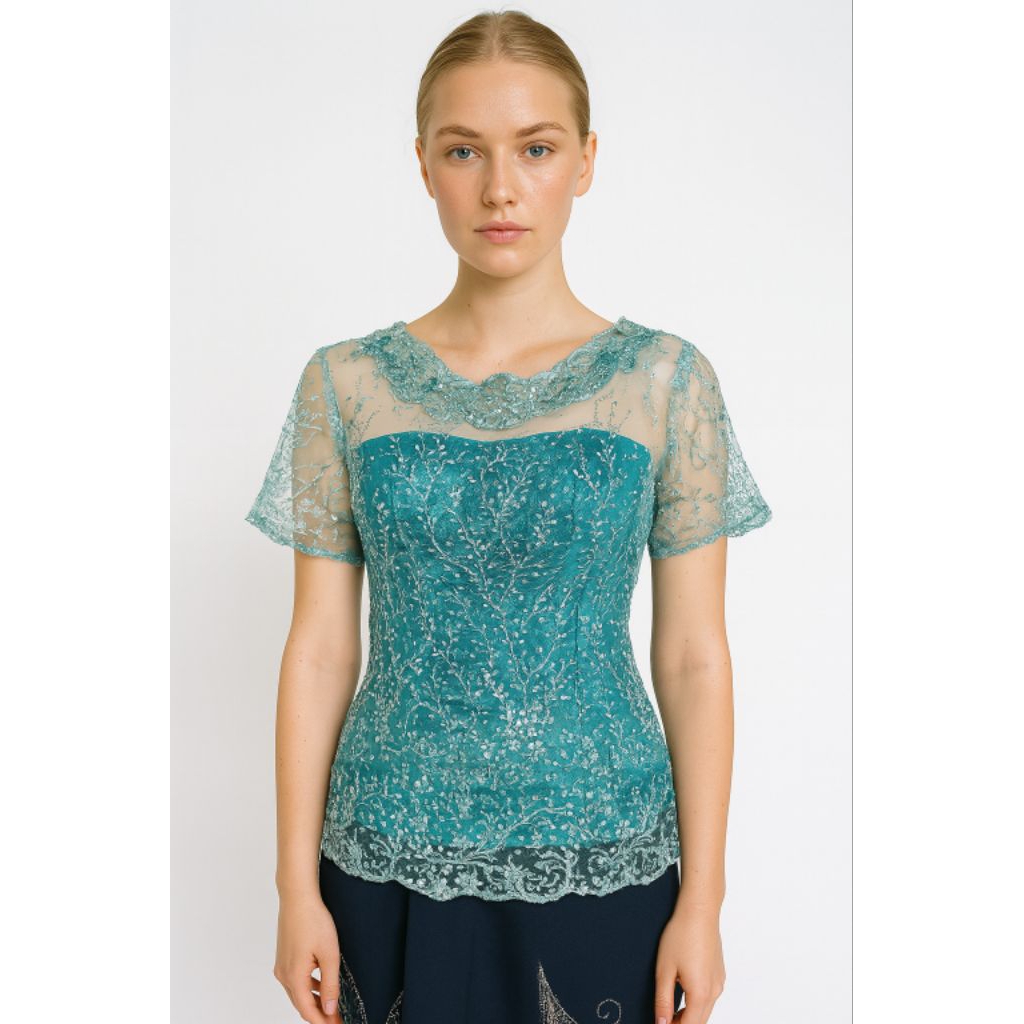 Kebaya Modern Wisuda Hijau Emerald Lengan Pendek 278