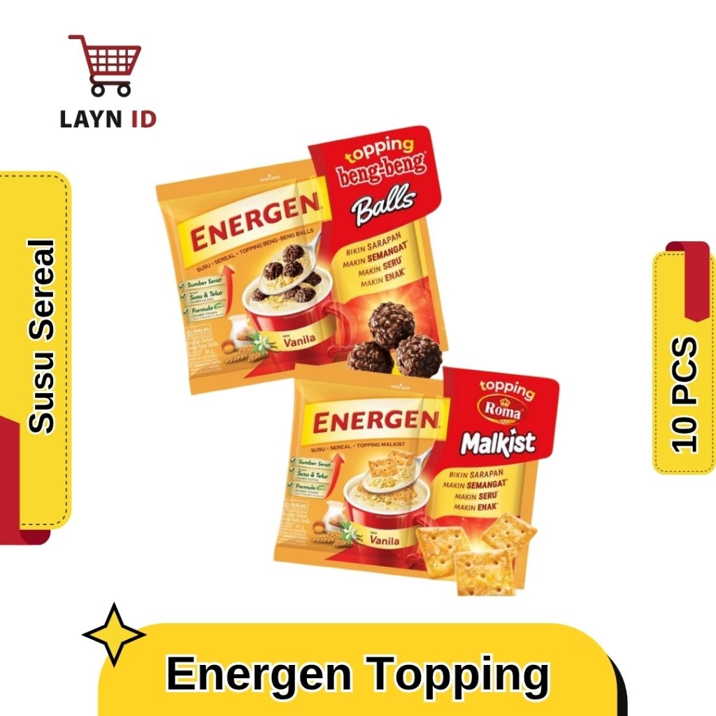 

Energen Topping - Susu Sereal bergizi Topping Bengbeng Balls dan Topping Malkist