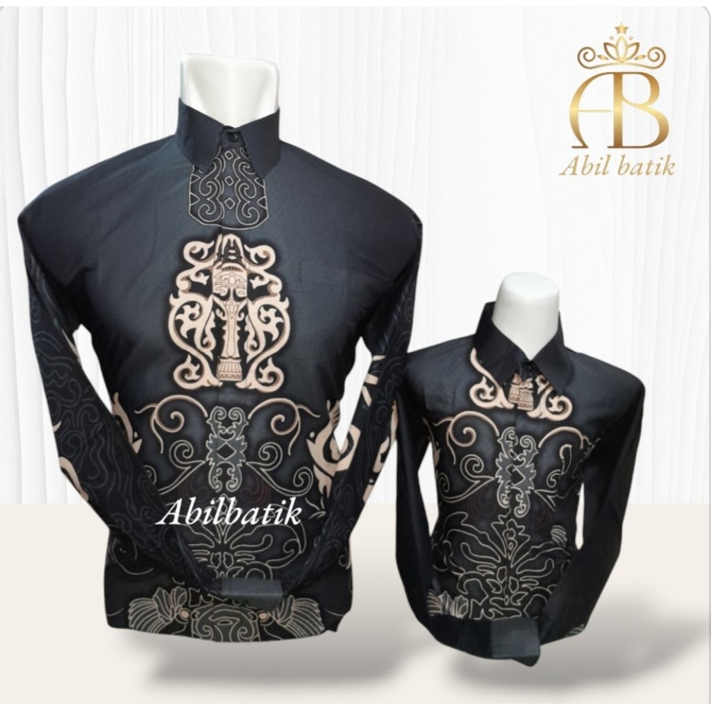 Batik Couple Ayah dan Anak Katun Solo Warna Hitam Abu Abu