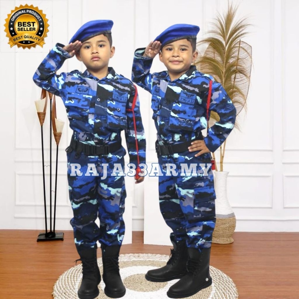 Ready Seragam PDL Loreng AU / PDL loreng AU Anak / Angkatan Udara / Baju Karnaval AU Anak / KOSTUM L
