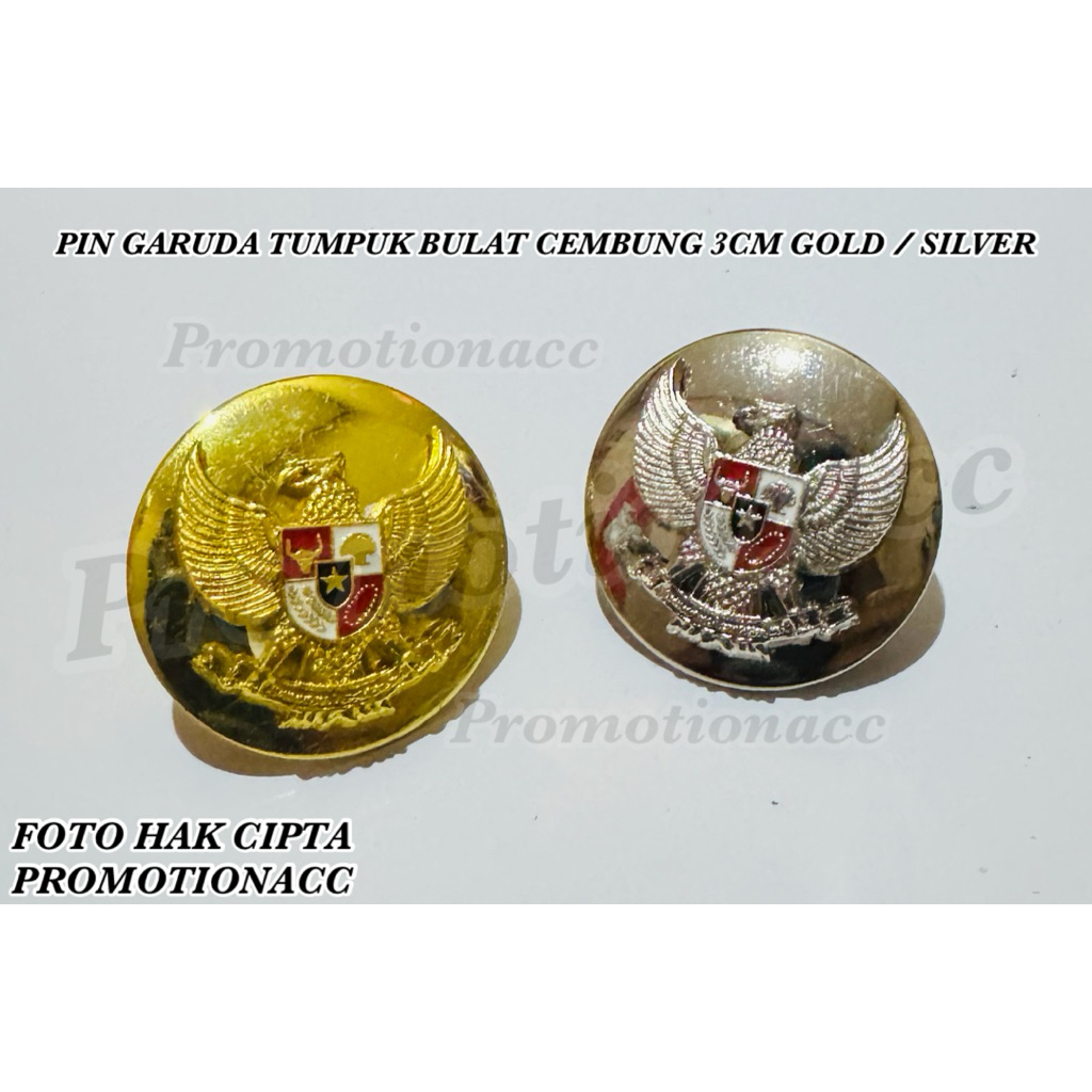 Pin GARUDA Tumpuk Bulat Cembung 3cm Gold / Silver Kait Peniti Magnet Logam PREMIUM Garuda Pancasila 