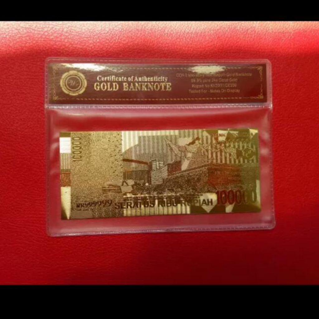 Souvenir Uang 100 Ribu Gold Foil Indonesia - Koleksi Bung Karno Sertifikat