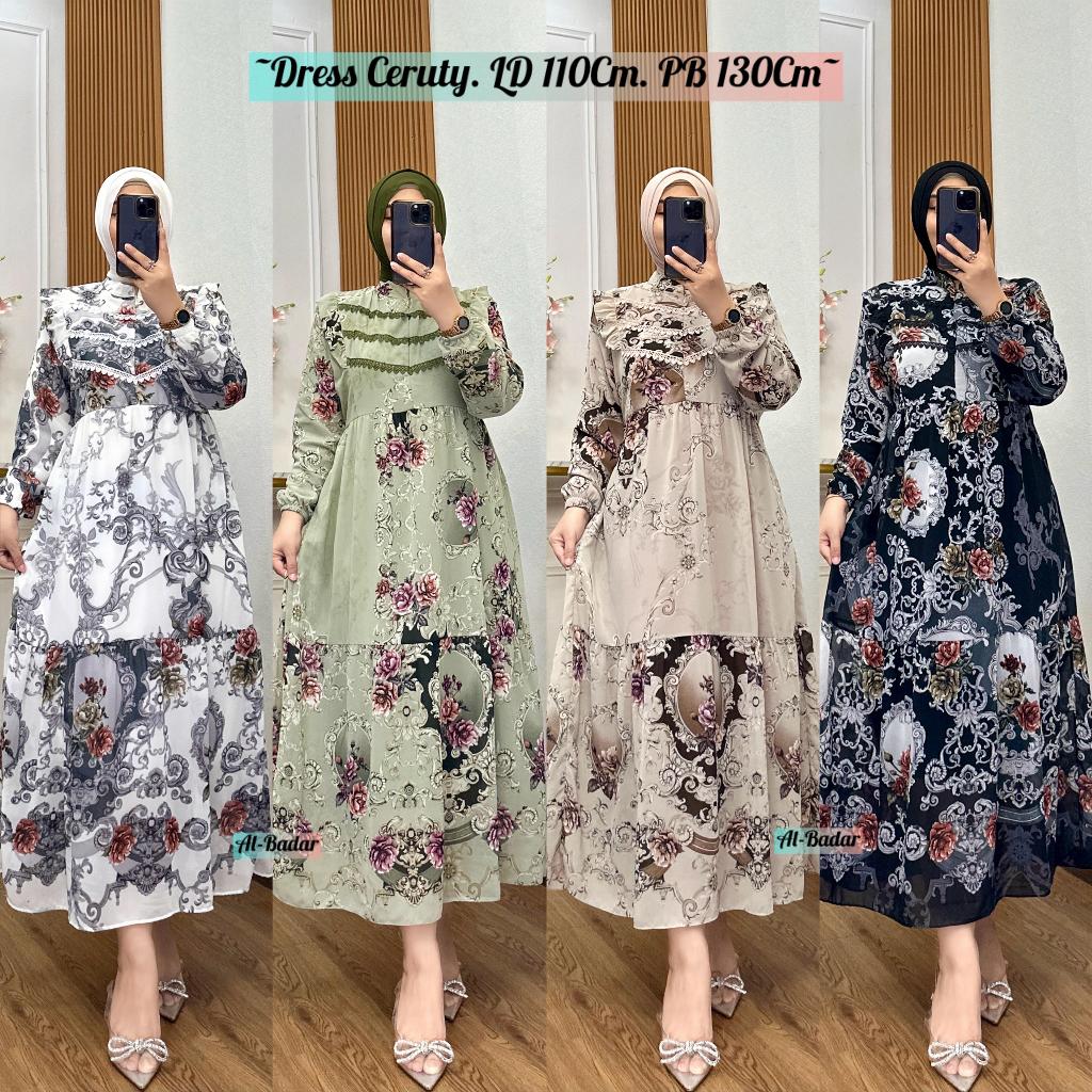 MIDI DRESS KOREA/GAMIS MOTIF BUNGA MIDI DRESS CERUTY BABYDOLL/MIDI DRESS BUNGA/Dress Bunga/ORI  ALBA