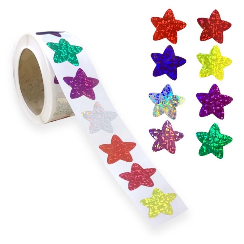 1 Roll/ 500 Pcs Sticker Label Glitter Decoratif Diy Stiker Warna Warni Pelangi Stiker Kamar Sticker