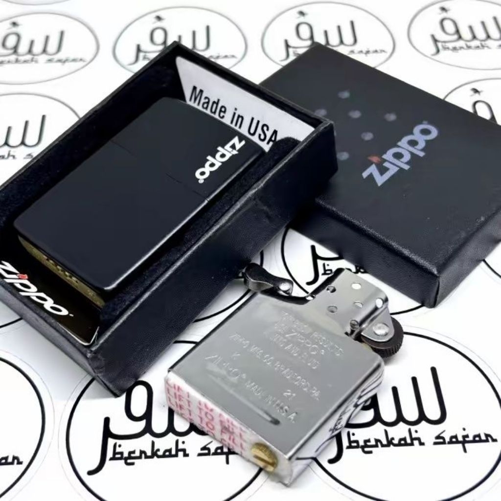 Korek Zippo Hitam Matte Black Doff Classic Logo Original Co