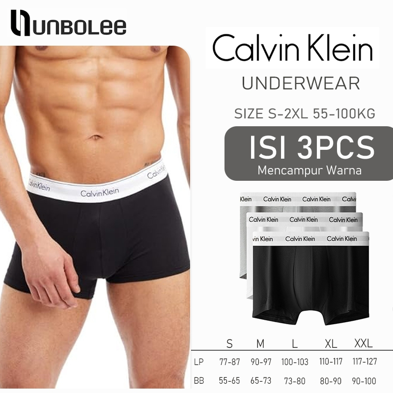 UNBOLEE 3Pack Cotton Stretch Underwear Low Boxer Pria Celana Dalam