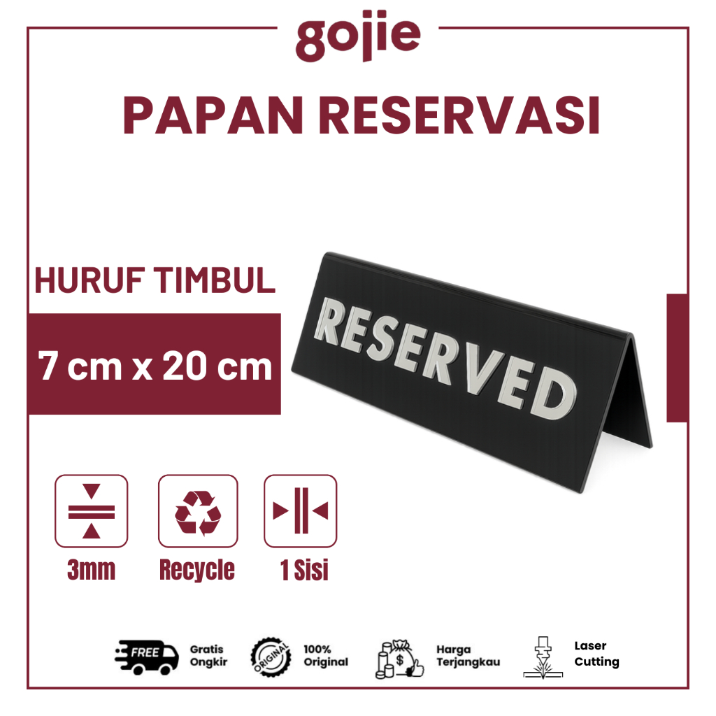 

PAPAN MEJA RESERVED / RESERVASI AKRILIK TIMBUL | RESERVAED TABLE SIGN 20X7 CM TEBAL 3MM