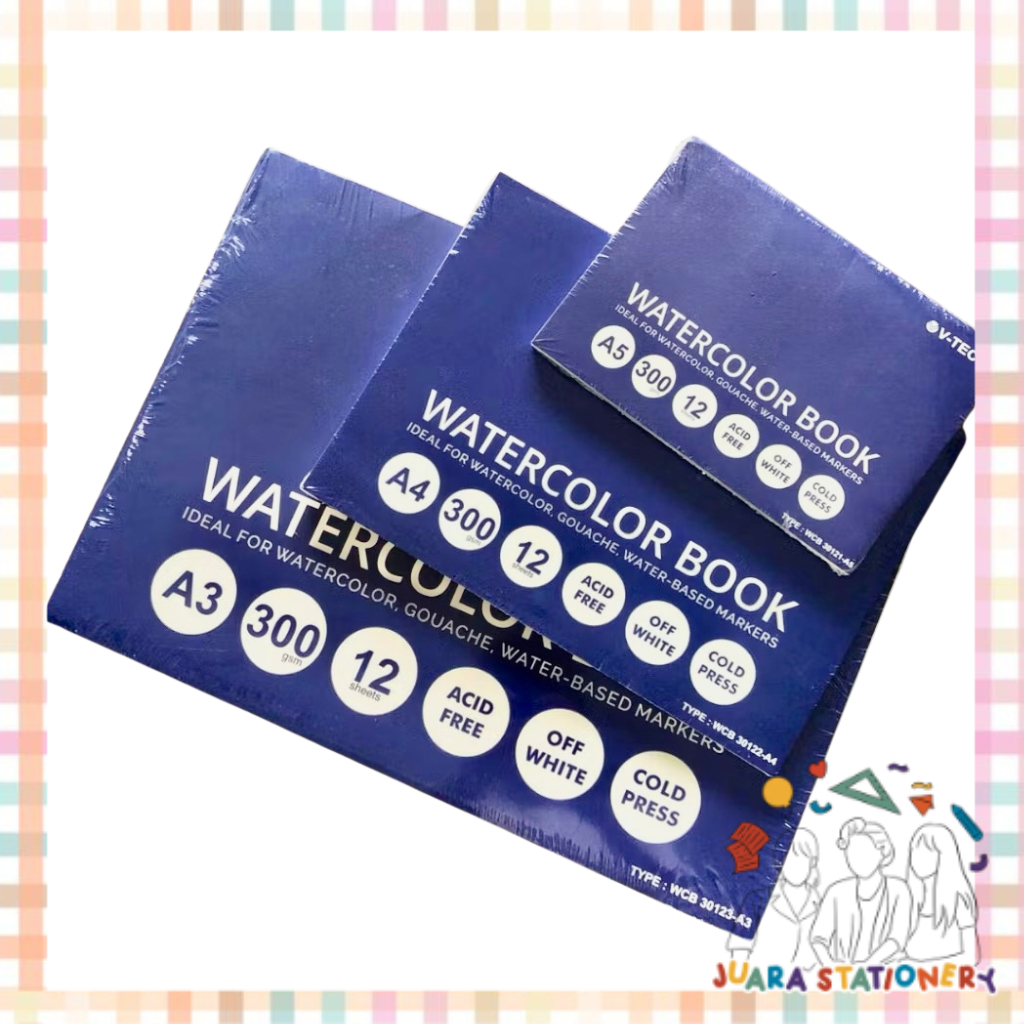 

JUARASTATIONERY V-tec Watercolor Book A5 A4 A3 300gsm / Sketch Cat Air / Watercolour Buku Gambar