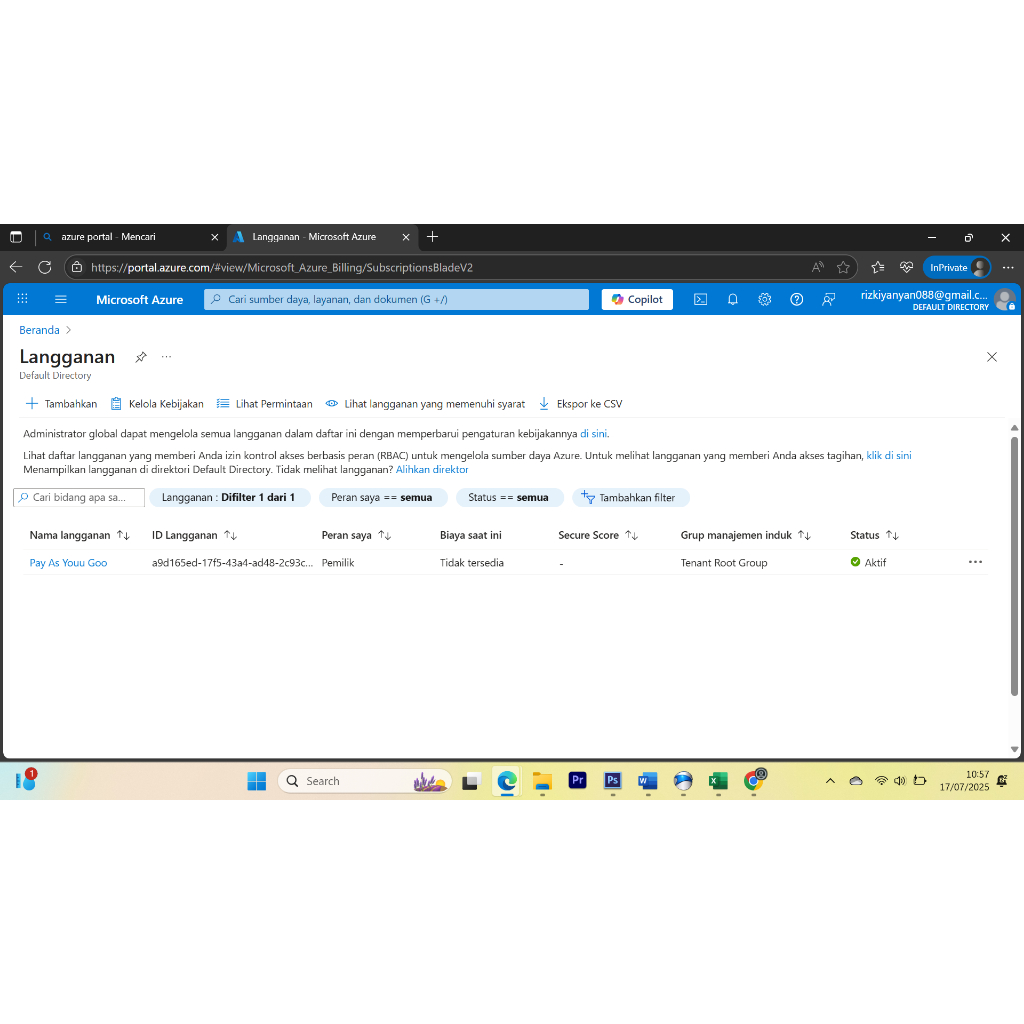 Azure Pay As You Go Full Access | App Service & Region ID Open