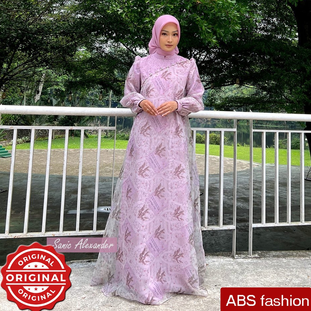 Sanic Alexander Cesia abaya Lilac color, Baju pesta muslimah mewah, Baju lebaran lilac mewah