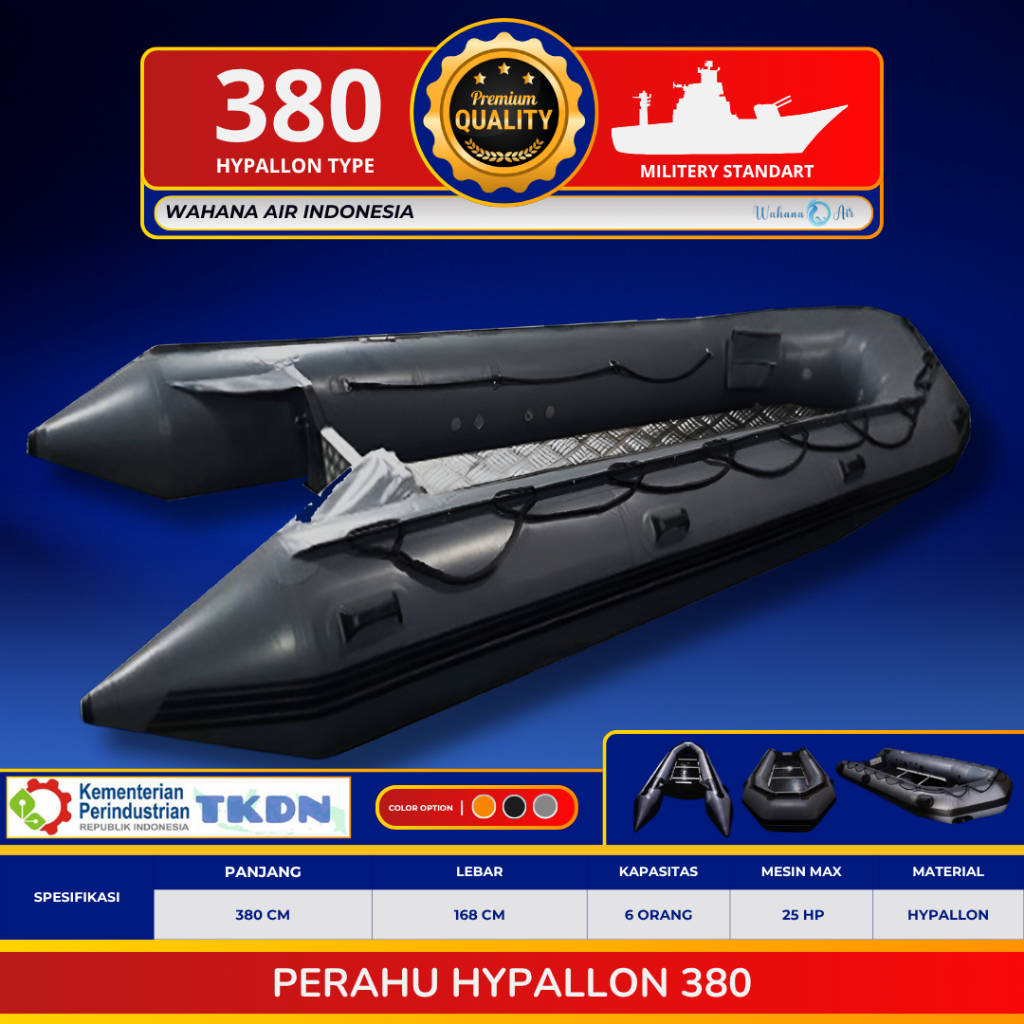 PERAHU HYPALLON 380 | KAPASITAS 6 ORANG | PERAHU KARET STANDAR MILITER | PERAHU RESCUE SAR | PERAHU 