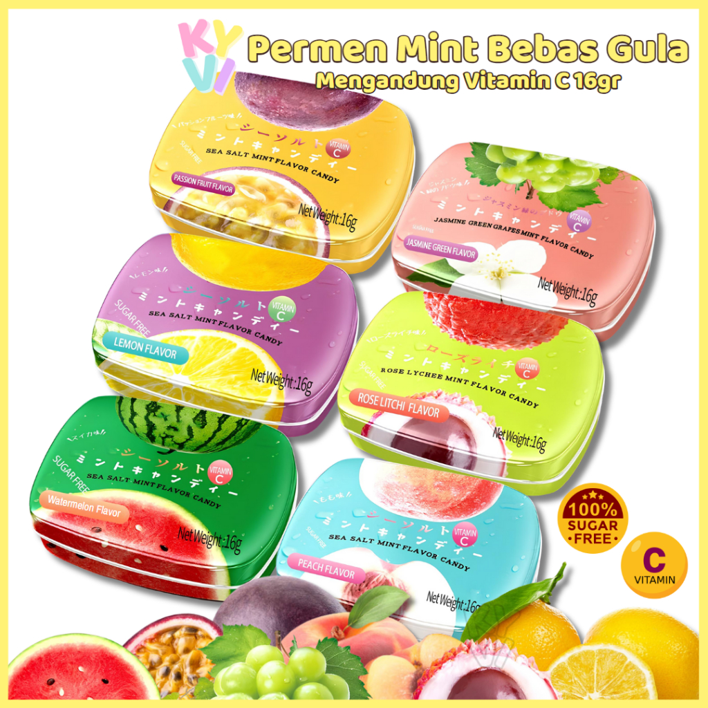 

Permen Mint Bebas Gula Mengandung Vitamin C 16gr / Permen Zero Sugar / Permen Penyegar Nafas /Permen