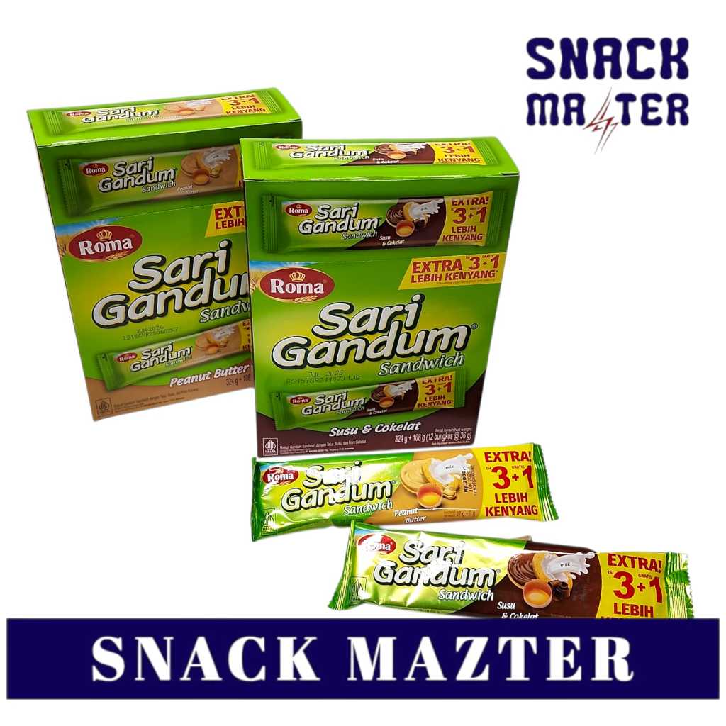 

Roma Sari Gandum Sandwich Susu & Cokelat - Netto 12 pcs x 39gr