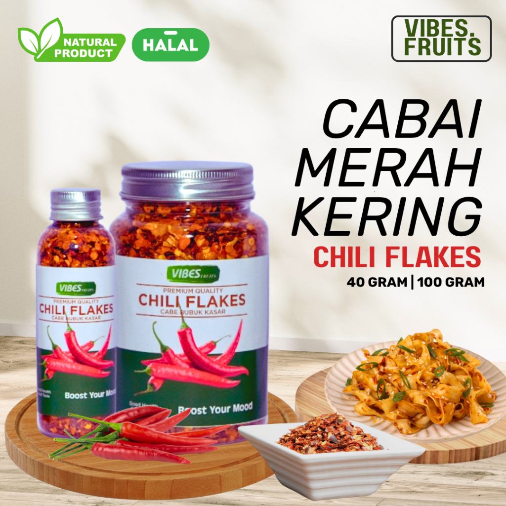 

Cabai Merah Kasar Kering 40gr 100gr / Cabe Bubuk Kasar Non MSG / Chilli Flakes Bumbu Masak Cabai