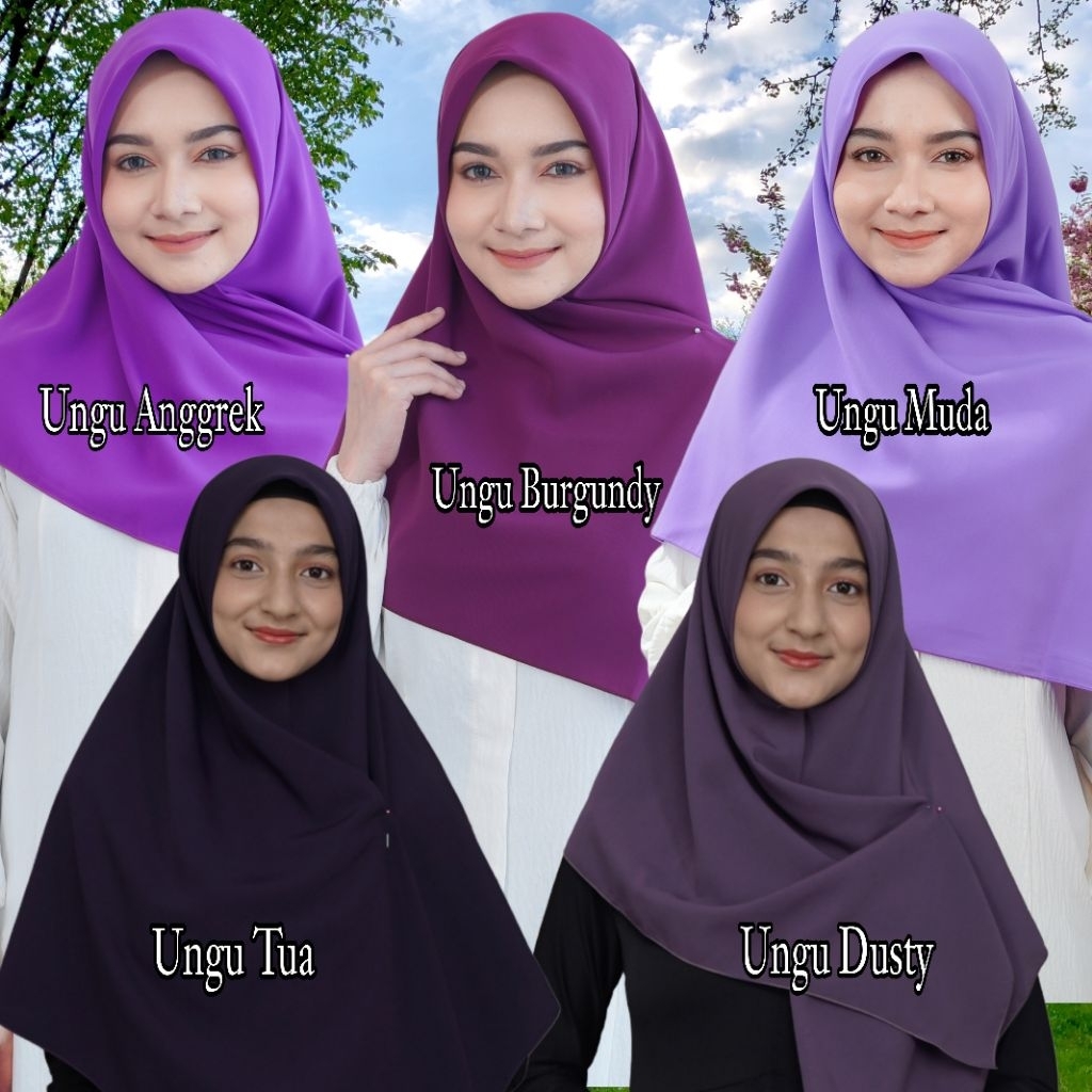 HIJAB SEGI EMPAT WOLFIS UNGU ANGREK, UNGU BURGUNDY, UNGU MUDA, UNGU TUA DAN DUSTY UNGU