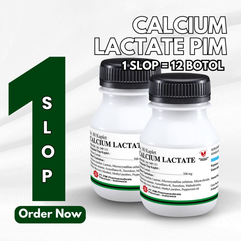 (PER-SLOP= 12 BOTOL) Calcium Lactate PIM @80Kapsul