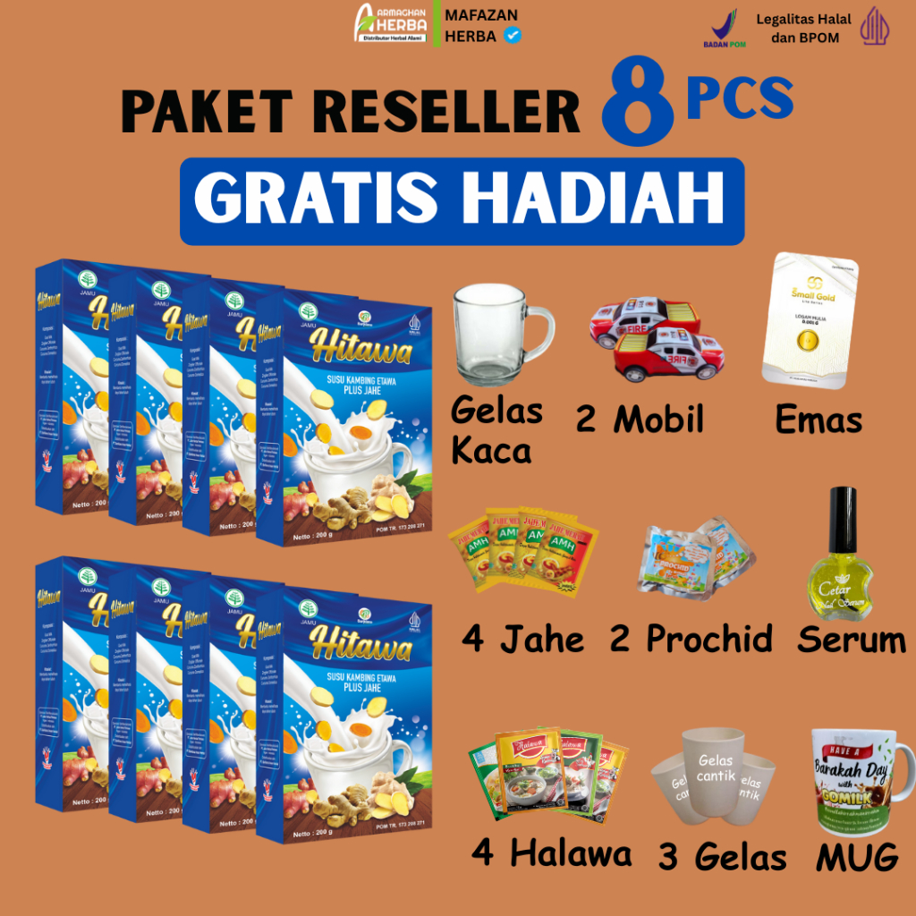 

[PAKET RESELLER] [BELI 8 DISKON 20%] [EXPIRED LAMA] Susu Kambing Plus Jahe Kunyit Temulawak HITAWA 200 gr GARANSI Produk