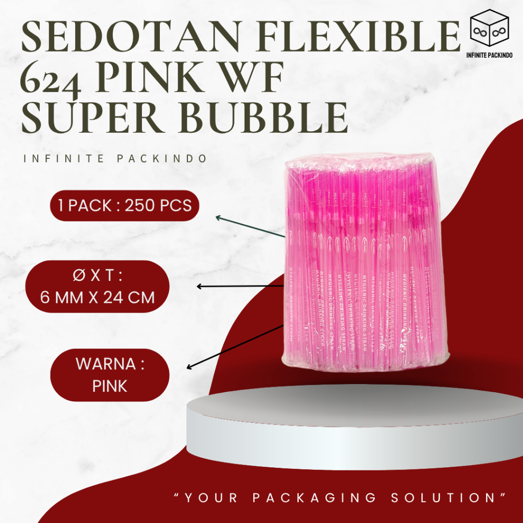 (ISI 250 PCS) Sedotan Bengkok Pink Plastik Steril Bungkus Plastik 6mm x 24cm / Sedotan Bengkok Plast