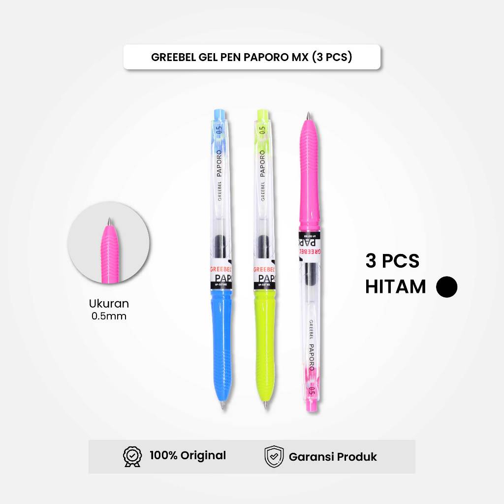

GREEBEL Pulpen Gel GP-507 PAPORO MX HITAM 0.5 (3PCS/SET) Gel Pen Cetek Ballpen Cetek Pulpen Cetek