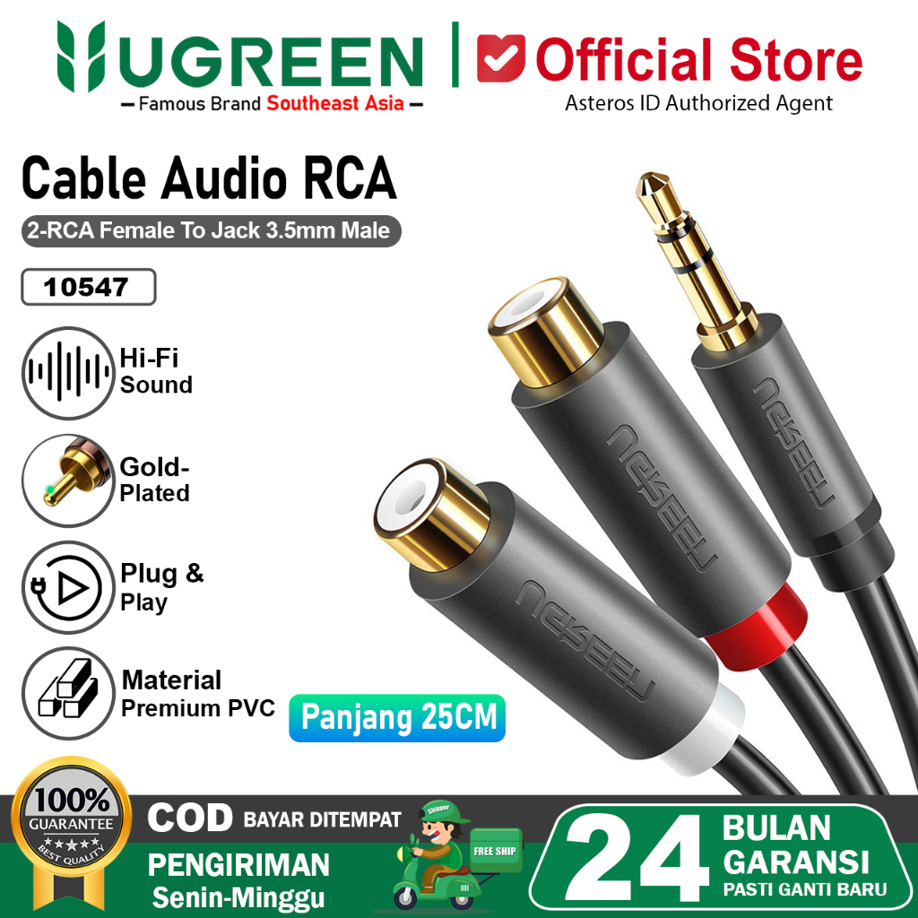 UGREEN Kabel Aux Audio 3.5mm To 2 RCA Splitter Audio Jack RCA 10547