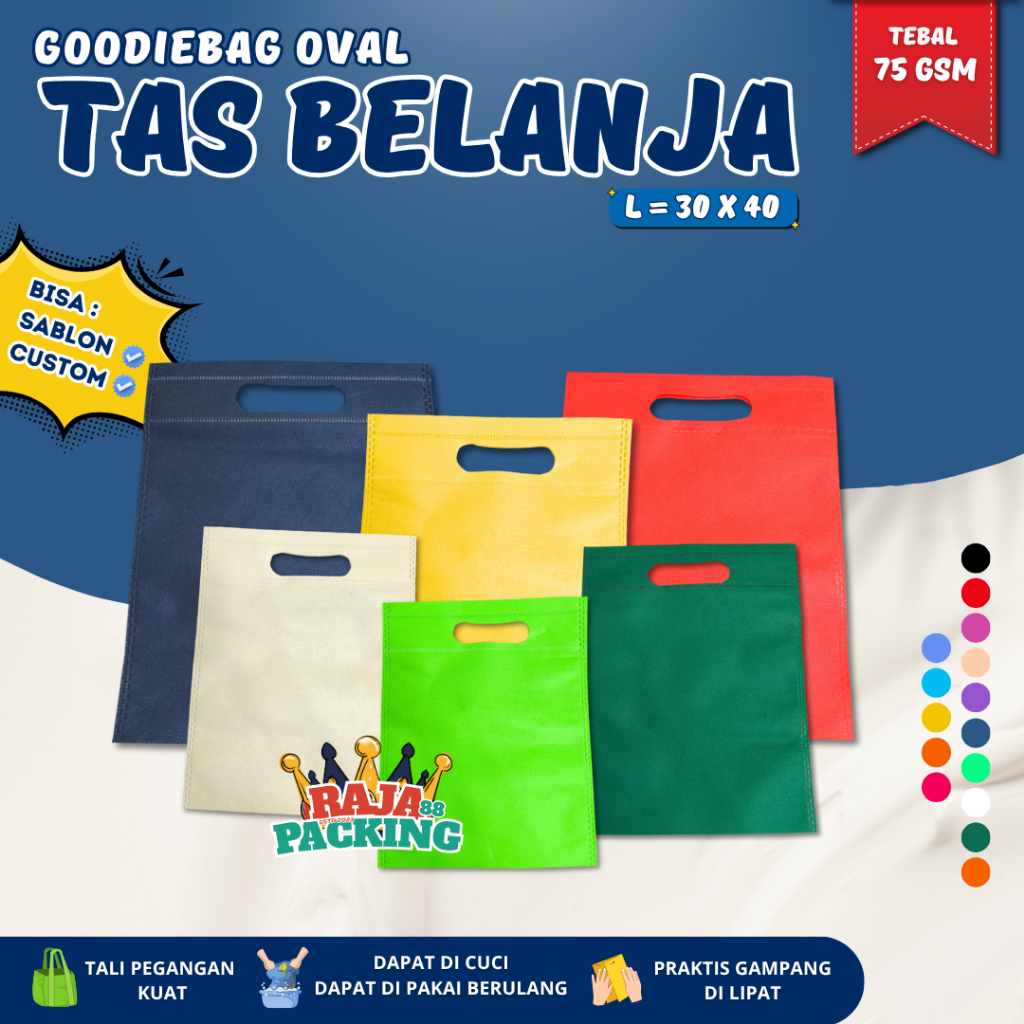 

1PCS Goodie Bag OVAL 30X40 Tas Belanja Polos Warna Warni Kantong Totebag Spunbond Tas Souvenir Berkat Hajatan Pernikahan Ultah Anak