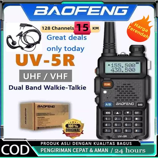 100%OriHT Baofeng UV5R 8 Watt 128 Channel UHF UHF DualBand 15KM Radio Komunikasi Jarak Jauh Garansi