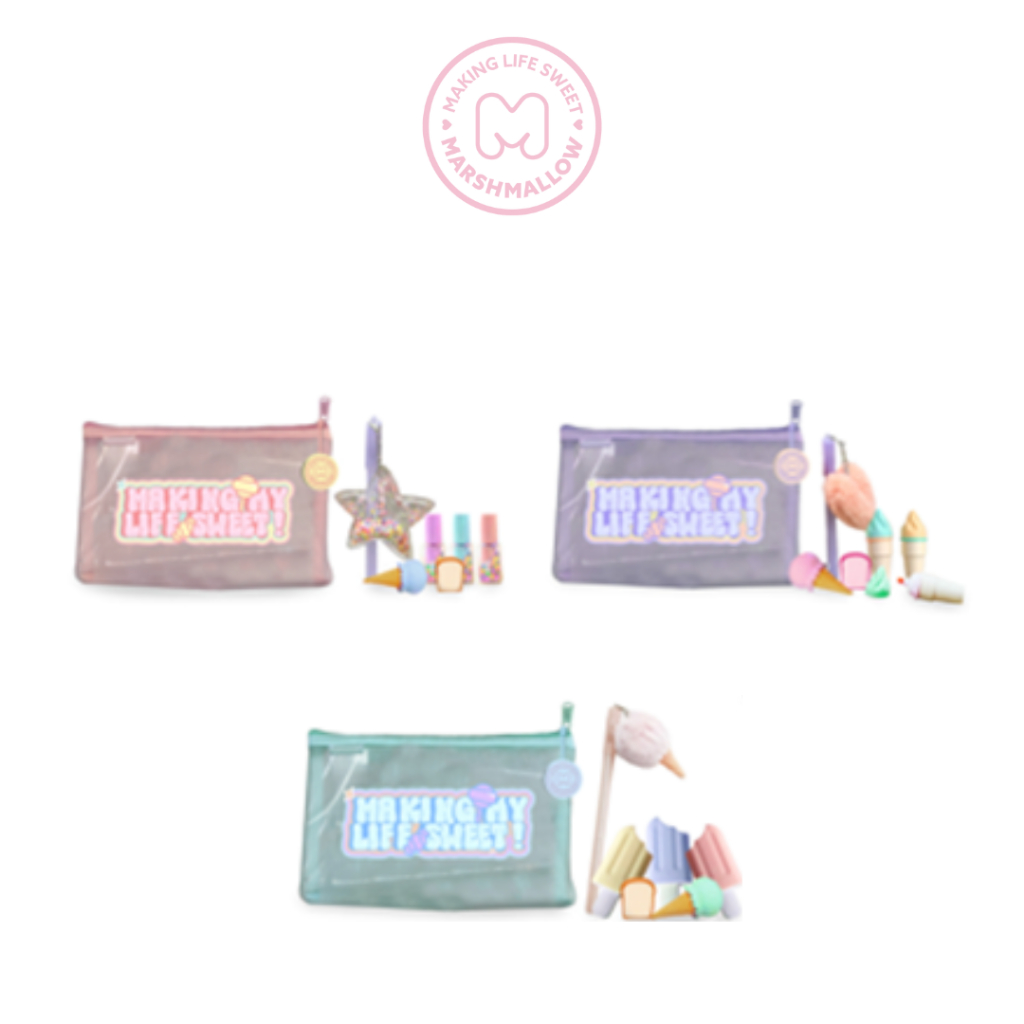 

Marshmallow Pencil Case - Big Mesh 3 Colors Assorted