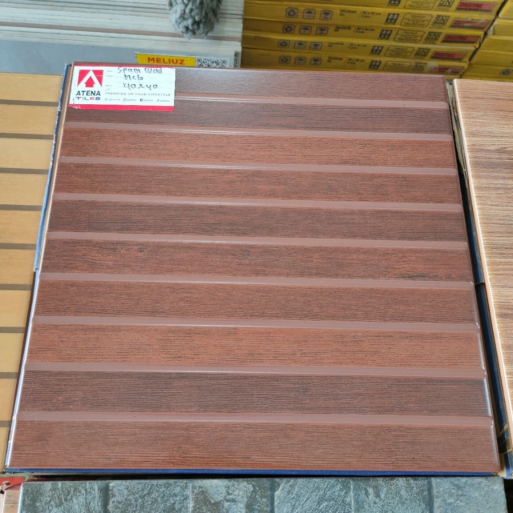 Keramik Atena Tiles 40x40 Spain Wood Embose Satin Keramik Motif Kayu Teras Garasi Carport