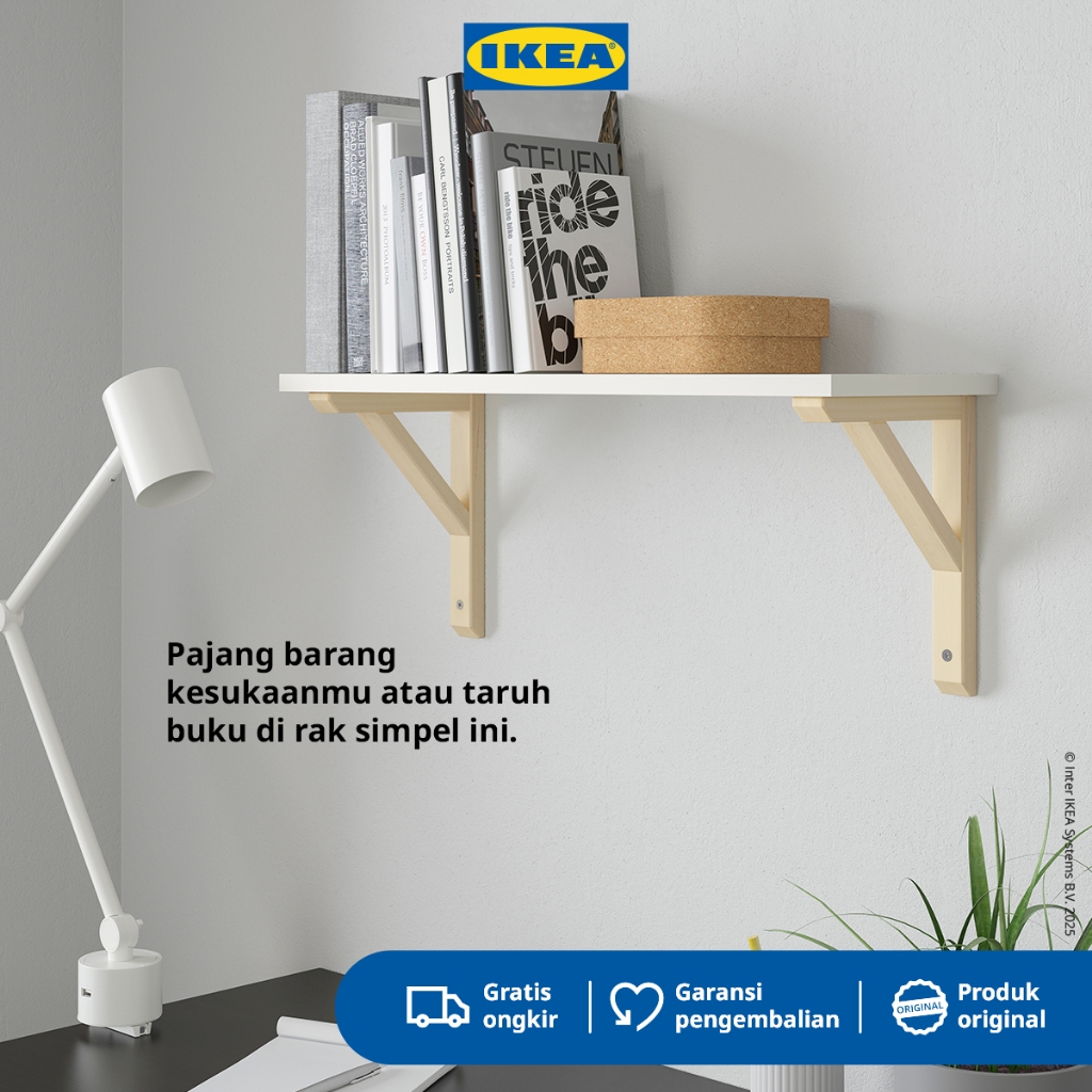 IKEA BURHULT/SANDSHULT Rak Ambalan Dinding Putih/Aspen Minimalis 59x20 cm