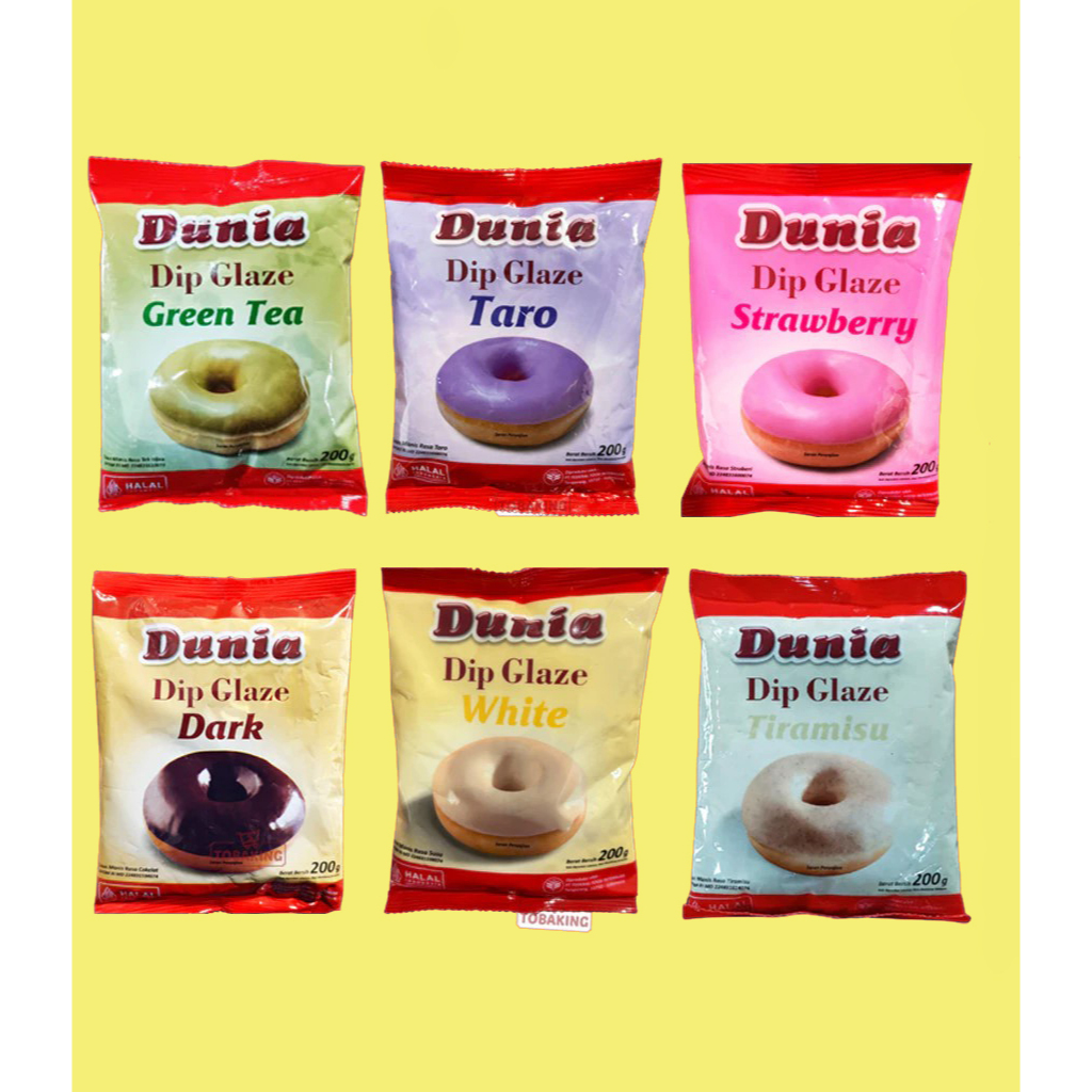 

(KODE 1) Dunia Dip Glaze 200gr Topping Donut Dark Strawberry Taro Tiramisu Green Tea HALAL