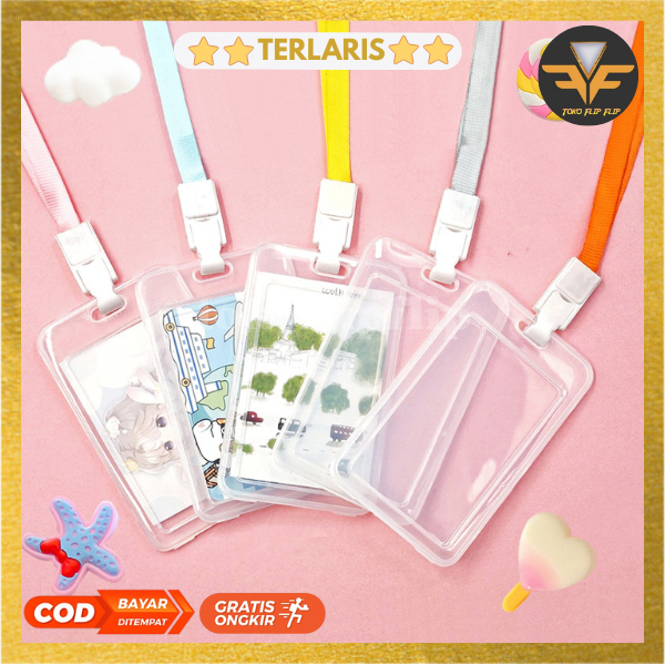

FF ID Card Holder Card Frame ID Card NameTag Lanyard Gantungan Kartu Nama Polos Transparan Photocard