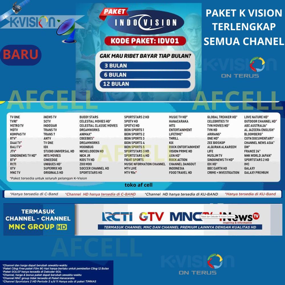 Voucher Kvision Paket Indovision IDV01 K-Vision lengkap semua chanel