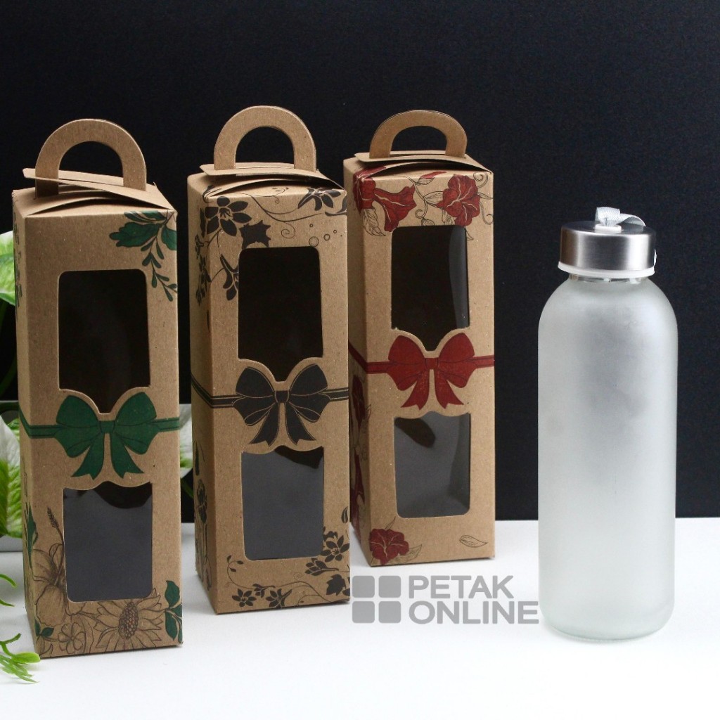 Botol/ Tumbler Doff 420 ml Kemasan Box Tenteng Coklat