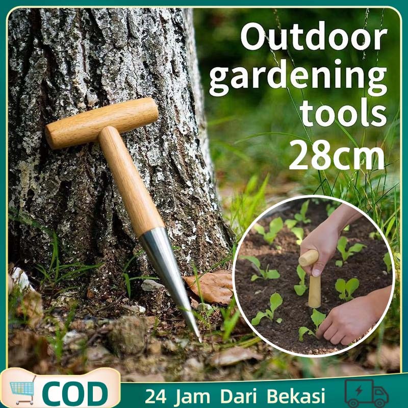 Alat Penanam Bibit Tanaman 28CM Alat Tanam Benih Lubang Puncher Tanaman Bahan Stainless Alat Tabur B