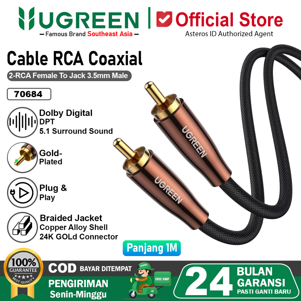 UGREEN Kabel Digital Audio Coaxial SPDIF RCA AV Male to Male 70684