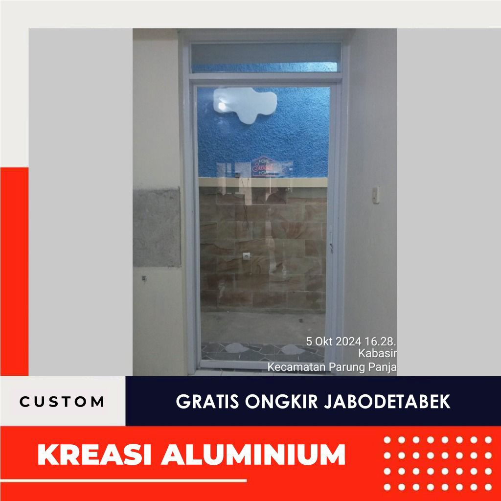 Pintu Sliding 80x200 Full Kaca Aluminium Minimalis Model Sliding Geser Satu Daun