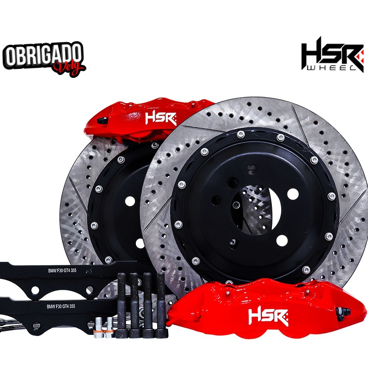 SISTEM PENGEREMAN MOBIL BMW F30 BBK RED HSR 6 PISTON MZGT6 FRONT 355X32 DRILLED SLOTTED BMW F30
