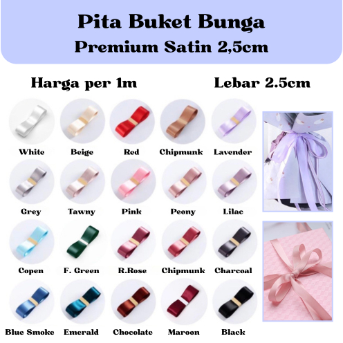 

Pita Satin 2.5 cm Premium Import (per meter) untuk Hampers Buket Kado Natal Kain Besar 1 inch
