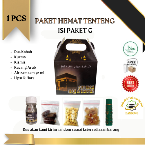 

Oleh Oleh Haji/Umroh 1 Pcs Paket G Dus, Botol+Air zam zam, Kurma, Kacang, Kismis, Lipstik