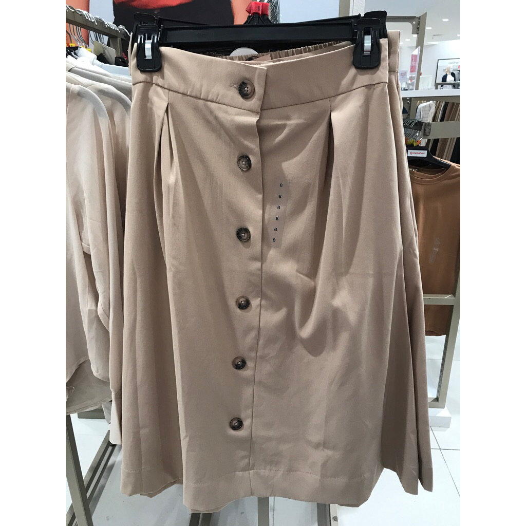 Connextion rok wanita polos midi warna khaki