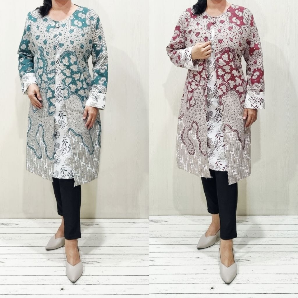 QNUN BATIK TUNIK/DRESS  dasar putih rompi