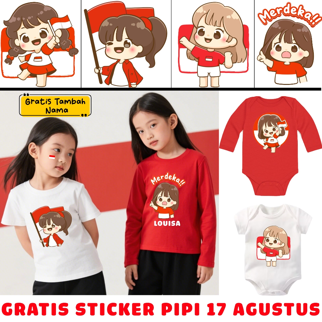 airanoel Kaos anak 17 agustus Merah Putih Kaos anak perempuan 17 Agustus Kostum Merah Putih