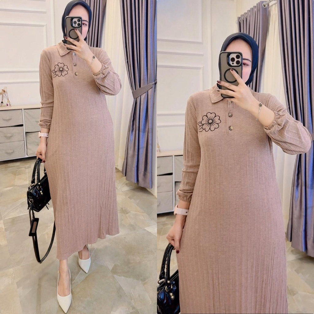 tokyo premium_new midi dres kancing tangan karet kaos knit terbaru