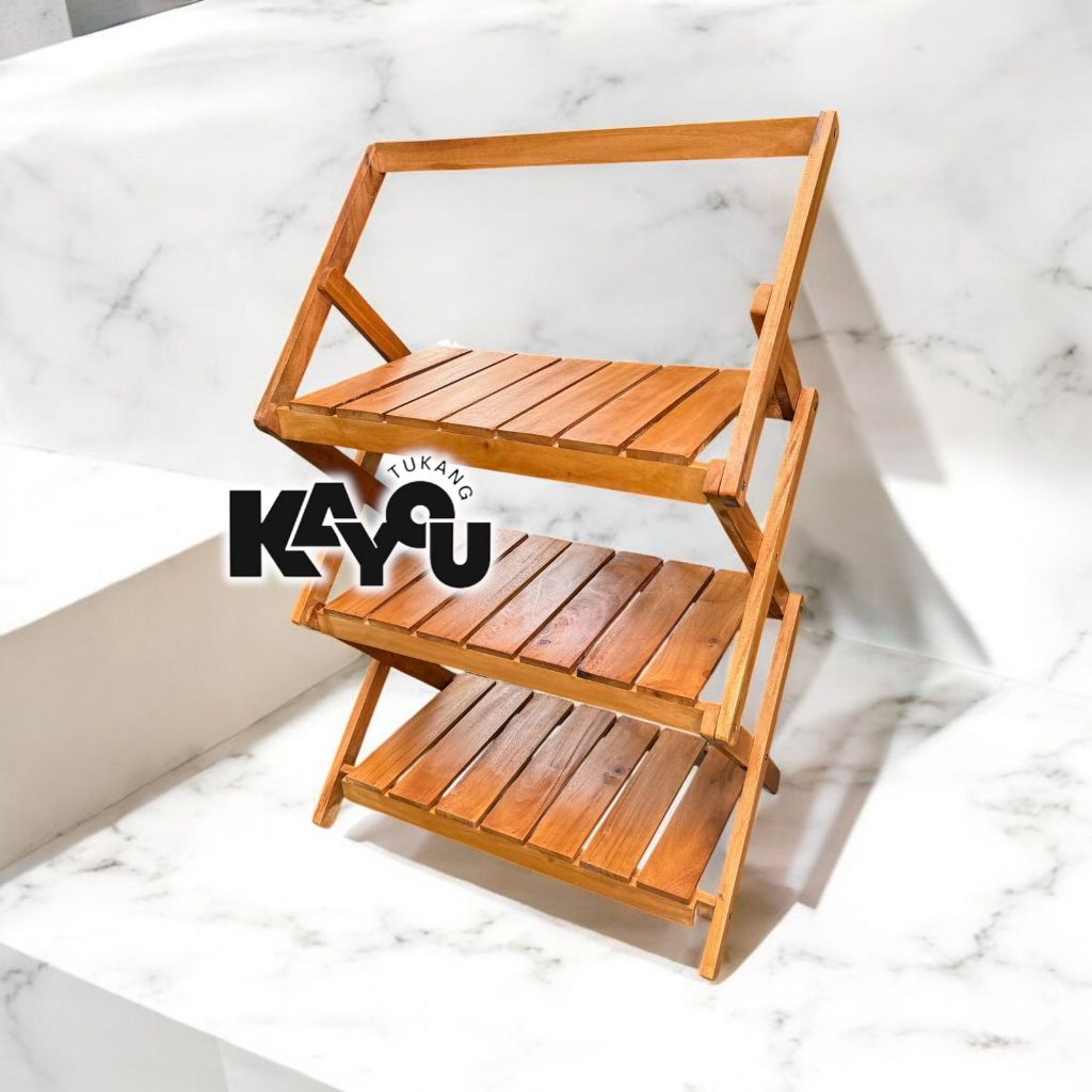 Rak Portable/Rak Kayu Lipat Serbaguna/Rak Sepatu Lipat/Rak Camping Portable Rak Minimalis 3 Susun